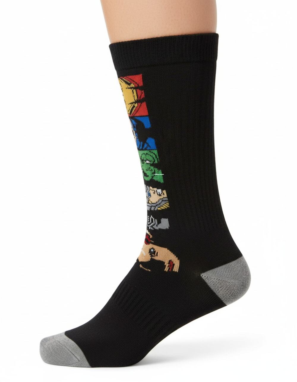 Black Marvel Crew Socks Vertical Hero Collage Graphic - Men's Shoe Size 6–13